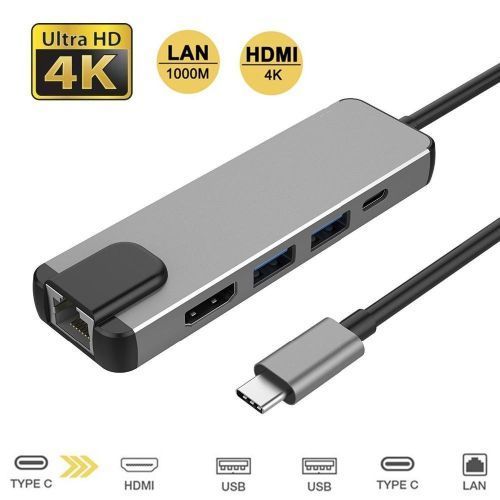 Generic 5 In 1 USB Type C Hub HDMI Rj45 Lan Adapter